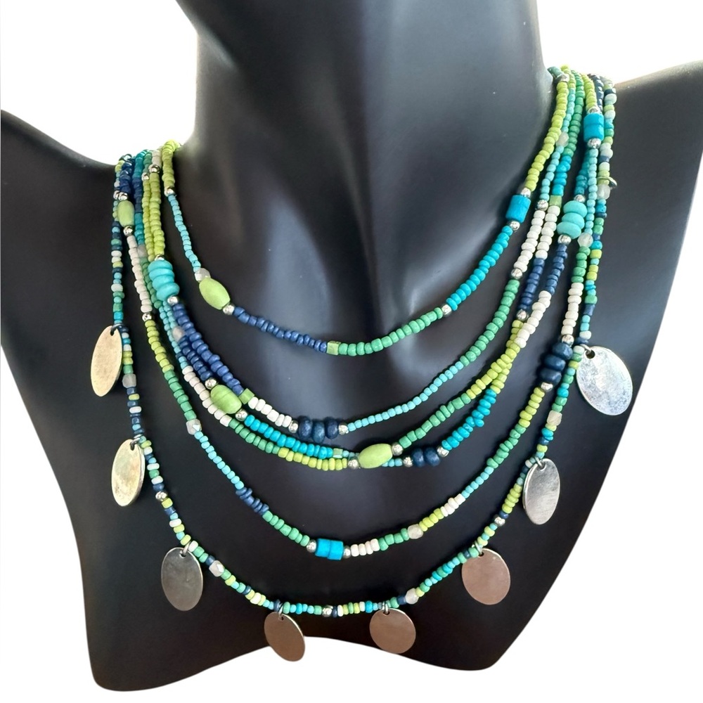 CHICO’S Multistrand Beaded Necklace in Blue and Green